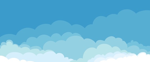 Abstract landscape with clouds. Vector illustration, background with blue sky