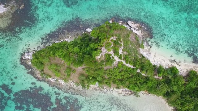 Tropical Island Overhead Drone Shot Clear Waters