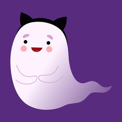 Adorable White Ghost, Cute Halloween Spooky Character Vector Illustrati