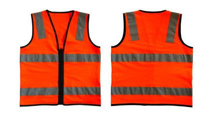 Orange Safety vest jacket isolated on white background