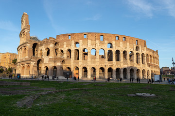 Fototapeta na wymiar Exterior view of the Colosseum. Located in Rome, Colosseum is the main tourist attraction of the city.