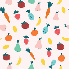 Doodle fruit seamless pattern background, cute background, vector.

