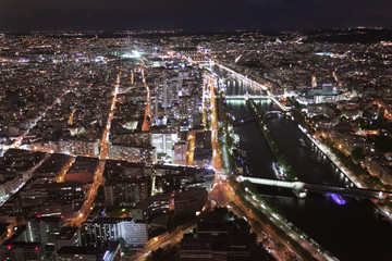 Paris view at night from Eiffel Tower
