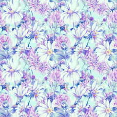 Fototapeta na wymiar Summer Flowers Seamless Pattern.