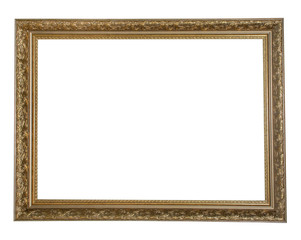 Retro gold or bronze frame with delicate patterns for photos, text, images or paintings, isolated on a white background