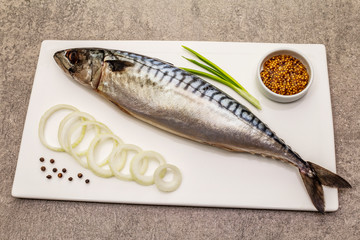 Pickled whole mackerel. Traditional seafood delicacy, healthy eating concept