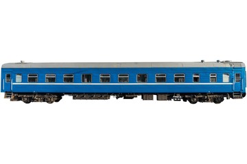 Blue passenger wagon isolated on white. Old soviet wagon.