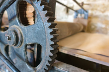Old printing mechanism. Ancient printing house