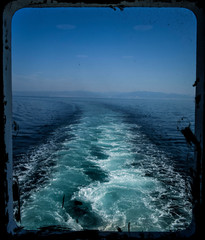 Fototapeta na wymiar Traces of a ship at sea