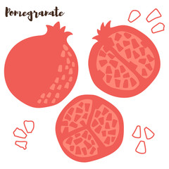 Vector illustration of pomegranate. Pomegranate Set. Art can be used for postcard, menu design, printing.
