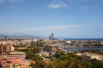Aerial view of of Barcelona city from the park called 