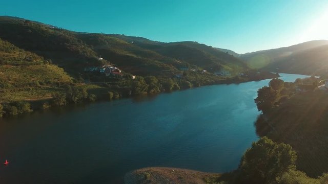 4k drone footage over Douro River in Portugal