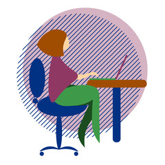 Cute colorful illustration of woman sitting at the laptop