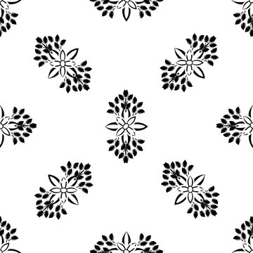 Stylish vintage black on white ornament seamless pattern. Allover vector design for fabric, apparel textile, interior, wallpaper.