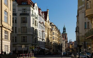 Cityscape of modern Prague streets
