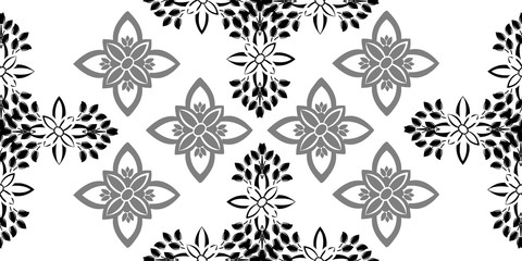 Stylish vintage black on white ornament seamless pattern. Allover vector design for fabric, apparel textile, interior