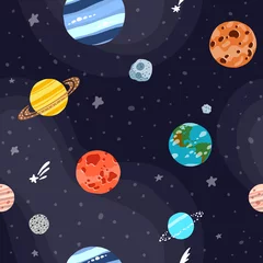 Velours gordijnen Kosmos Planeetpatroon met sterrenbeelden en sterren.