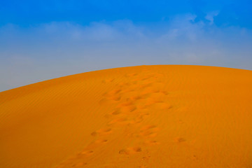 Fototapeta na wymiar sand dunes in the desert with blue sky, Al madam, UAE