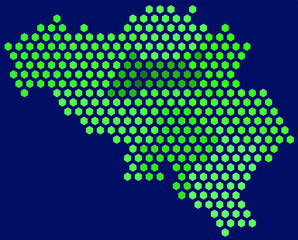 Fototapeta premium Vector hexagon pixel map of Belgium administrative regions areas colored