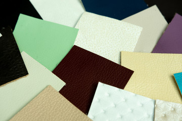 many colored pieces of eco-leather.