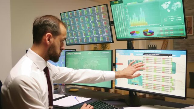 Concentrated stock market broker working from home office