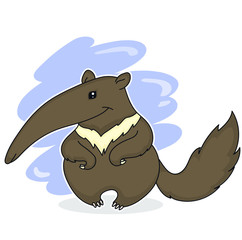 Anteater character drawn in cartoon style. Flat colors, vector. For children's alphabet