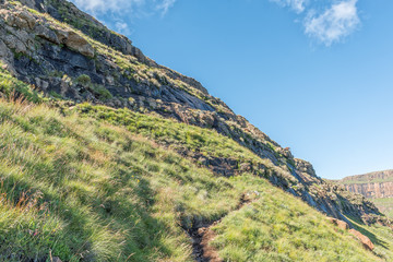 Sentinel hiking trail to Tugela Falls, with steel ladder visible