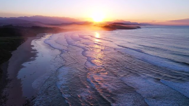 Aerial view from a drone of Gerra beach, Oyambre Natural Park, San Vicente de la Barquera, Cantabrian Sea, Cantabria, Spain, Europe