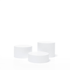 White podium stage backdrop on white background for product display stand or used in other designs 3d rendering. 3d illustration template minimal style concept.