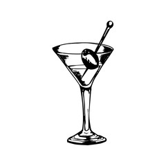 Vector alcohol cocktail martini. Hand drawn. Isolated element for summer menu, invitations, vacation design.
