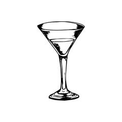 Vector alcohol cocktail martini. Hand drawn. Isolated element for summer menu, invitations, vacation design.
