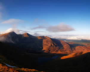 Spectacular and picturesque view of Kerry mountains in sunset tones, Kerry mountains, Ireland