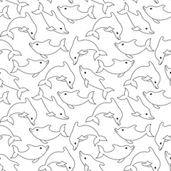 Bottlenose dolphin - antistress coloring book - vector linear picture for coloring. Sea animal - bottlenose dolphin - antistress for marine coloring book. Outline. Hand drawing.