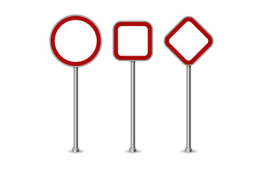 Realistic blank red street and road signs isolated vector. Set of street traffic sign, road signpost direction illustration