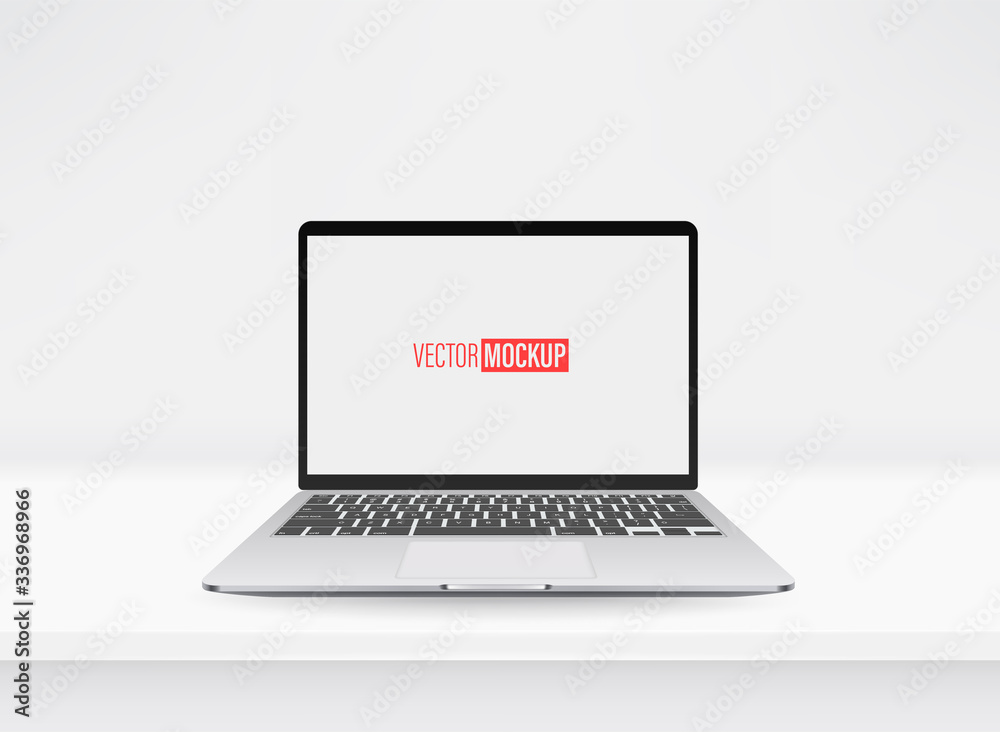 Poster vector mockup with modern laptop on a table