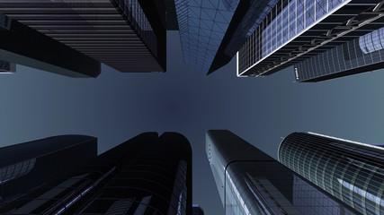 Fototapeta na wymiar Modern Skyscraper Buildings office City Day Sky 3D illustration images