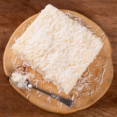 Sweet couscous (tapioca) pudding (cuscuz doce) with coconut