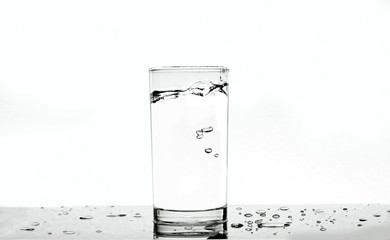 Clear water in a glass on a white background