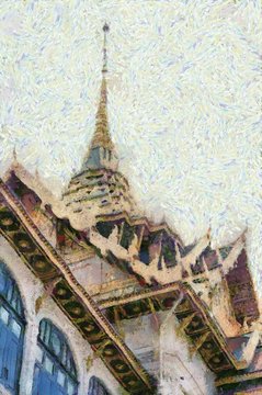 The Phra Kaew Temple Bangkok Thailand Illustrations creates an impressionist style of painting.