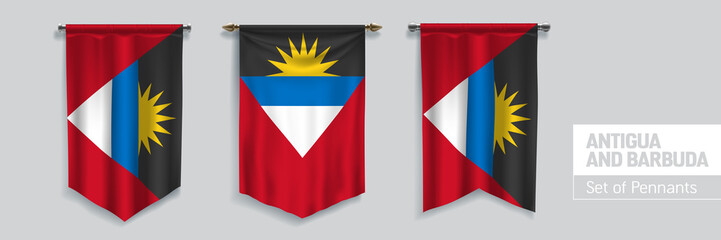Set of Antigua and Barbuda waving pennants on isolated background vector illustration