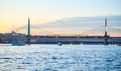Ataturk metro bridge and golden horn - Istanbul, Turkey