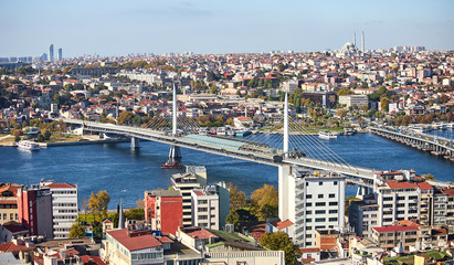 Ataturk metro bridge and golden horn - Istanbul, Turkey