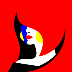 Young sexy woman with a short haircut on a red background. Vector illustration in pop art retro style.