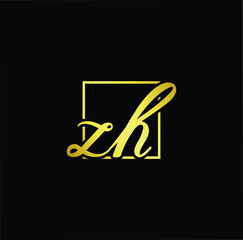 Minimal elegant monogram art logo. Outstanding professional trendy awesome artistic ZH HZ initial based Alphabet icon logo. Premium Business logo gold color on black background