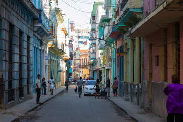 Havana Old Town Street with Local People and Tourist. Cuba.