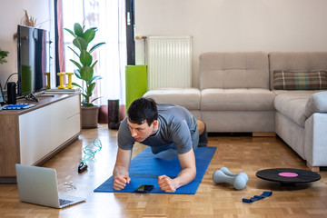 man exercising doing workout at home