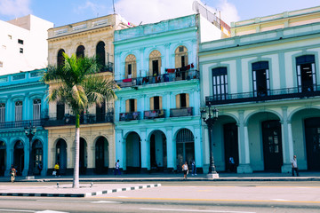 Havana Old Town Street with Local People and Tourist. Cuba.