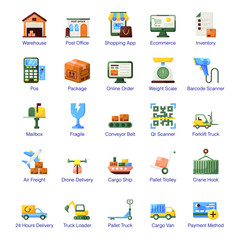 Pack Of Logistics Flat Icons 