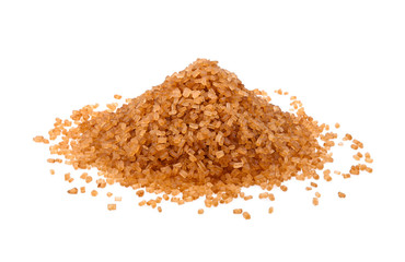 Crystals cane sugar, brown caramel cane sugar isolated on white background