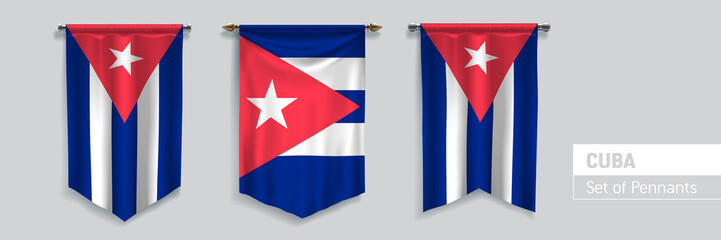 Set of Cuba waving pennants on isolated background vector illustration